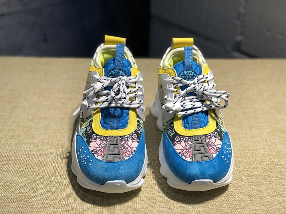 V*ersace CHAIN REACTION SNEAKERS BLUE&WHITE&YELLOW