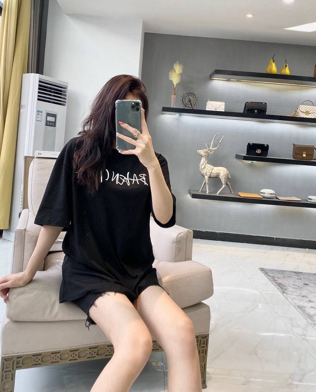 Ba*len*cia*ga blcg 20ss hand-painted logo logo printing short sleeve